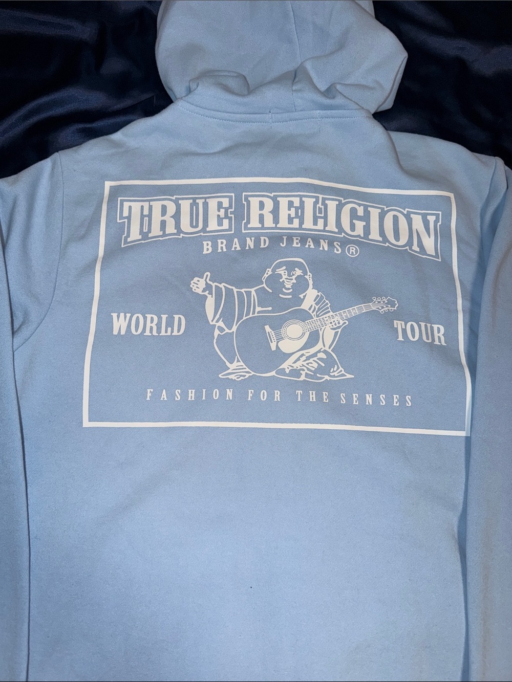 True Religion Light Blue Zip Up With White World Tour Graphic